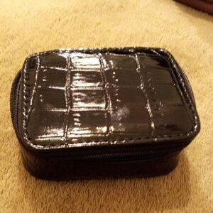 Glossy Black Crocodile Pattern Pouch